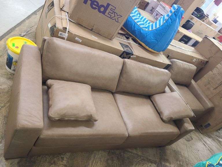 1) Harrison Leather Chair, 1) Harrison Leather Sofa with Cushions