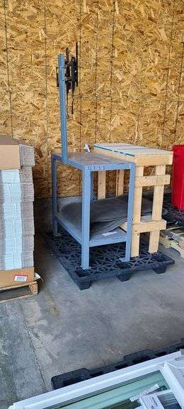 4 Pallets, Wooden Work Table, Metal Work Table, Large Trash Can