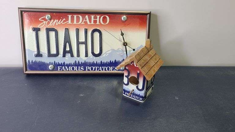 Idaho License Plate Clock and Bird House