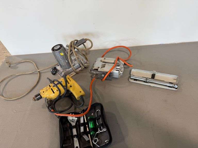 Jigsaw, Heavy Duty Finishing Sander, Corded Drill, Torque Wrench in Case, and More