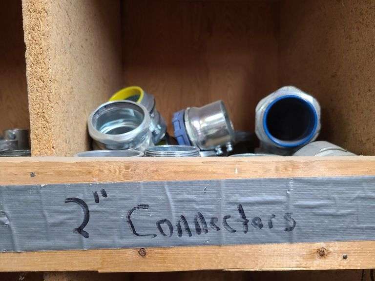 Contents of Top Two Bins: EMT Couplers, EMT Connectors, Angle Couplers, Locknuts, Nipples and More