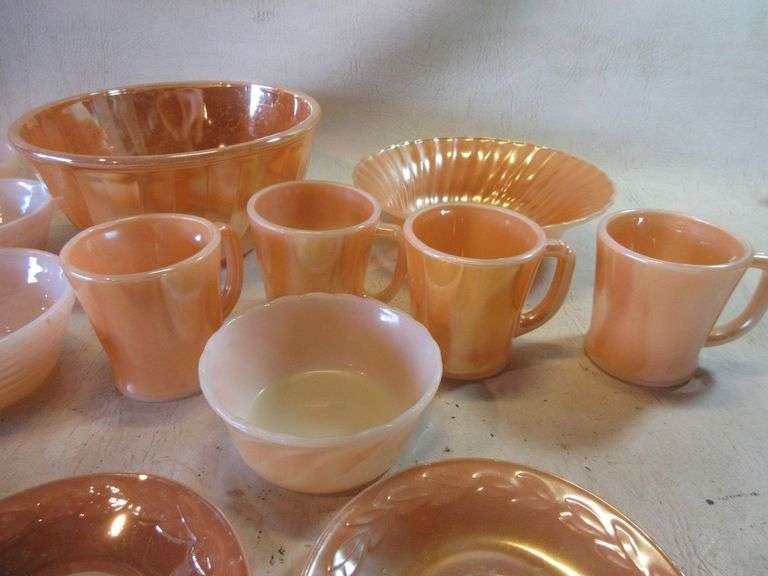 Fire King Peach Luster Bowls, Cups, Saucers