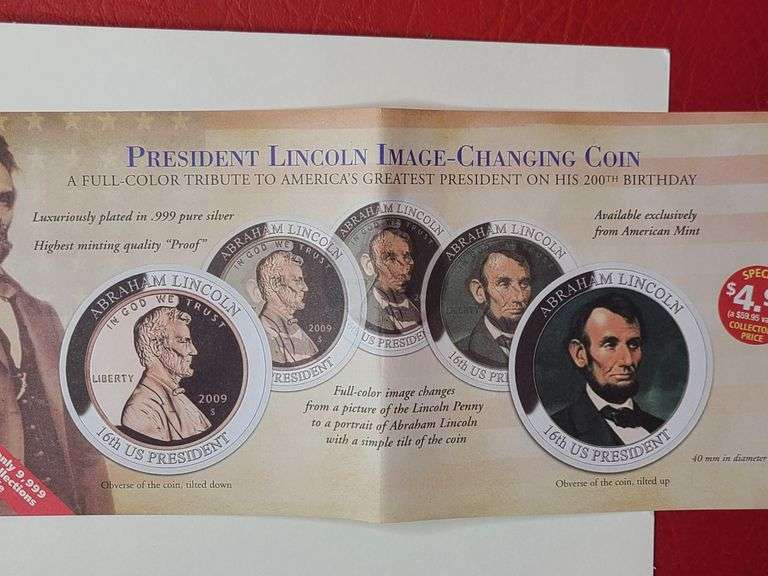 2) Abraham Lincoln Image Changing Coins, 2) Abraham Lincoln Presidential Dollar Trial Coins