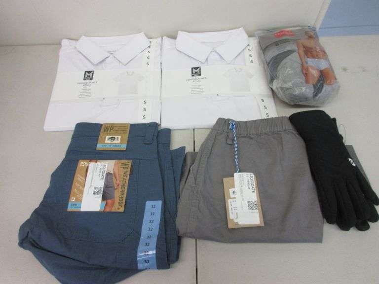2) Performance Polo, WP Shorts, Chubbies Shorts, Free Country Gloves, Hanes Briefs 8-Pack