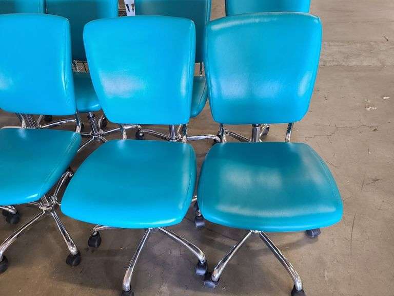 4) Teal Rolling Office Chairs