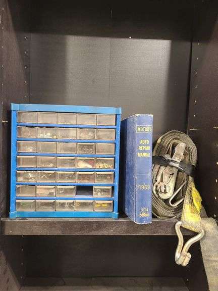 Parts Bin Organizer, Auto Repair Manual, Ratchet Strap