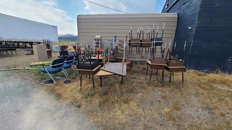 2) Tables, Assorted Student Chairs, 4) Desks, 3) Office Chairs