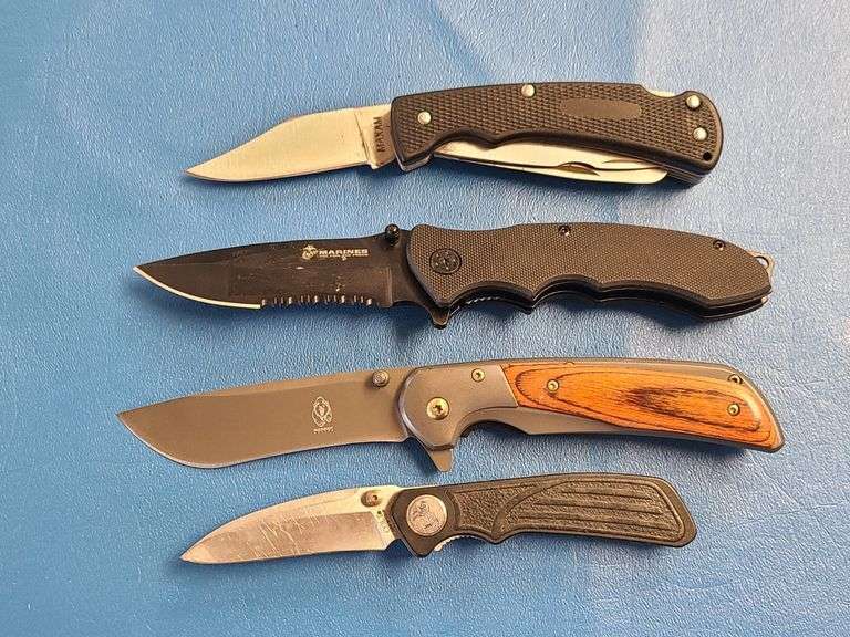 4) Folding Pocket Knives, 1) Leather Sheath