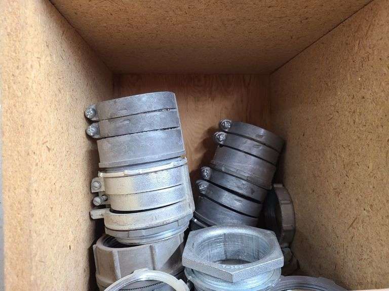 Contents of Top Two Bins: EMT Couplers, EMT Connectors, Angle Couplers, Locknuts, Nipples and More
