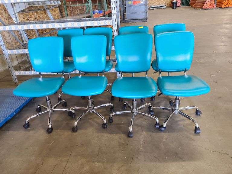 4) Teal Rolling Office Chairs