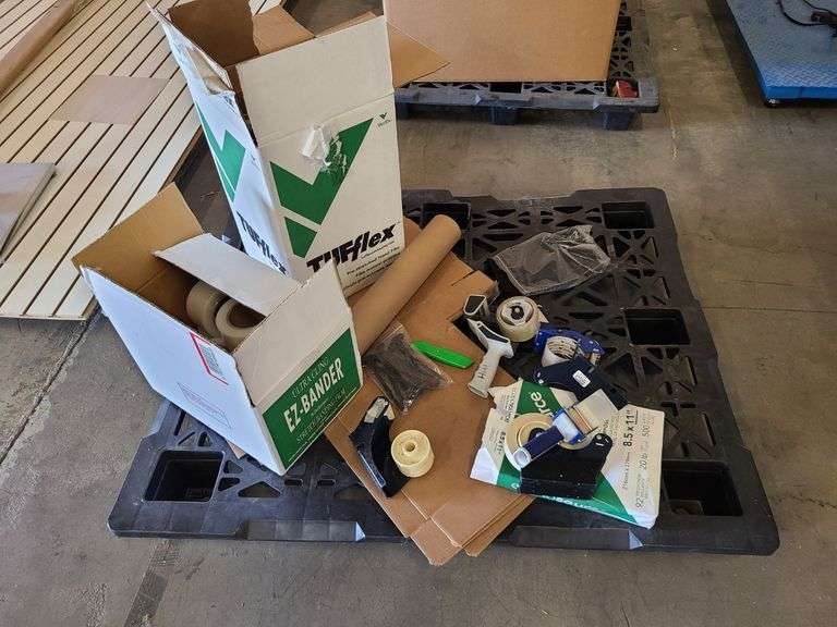 Pallet with Shipping Accessories-Tape, Shrink Wrap, *Printer Paper, Box Cutters, etc.
