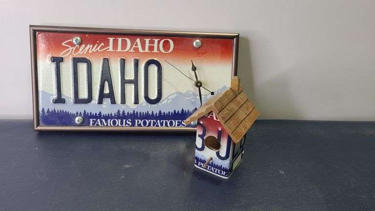 Idaho License Plate Clock and Bird House