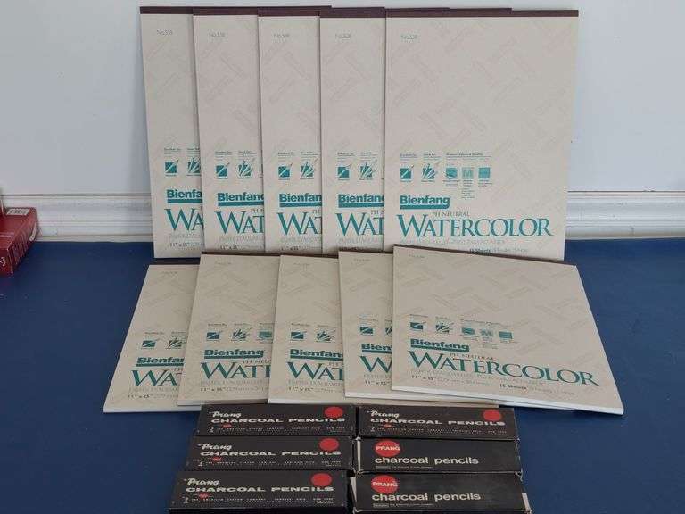 10) Bienfang Watercolor 11"x15" Art Paper, 6) Prang Charcoal Pencils