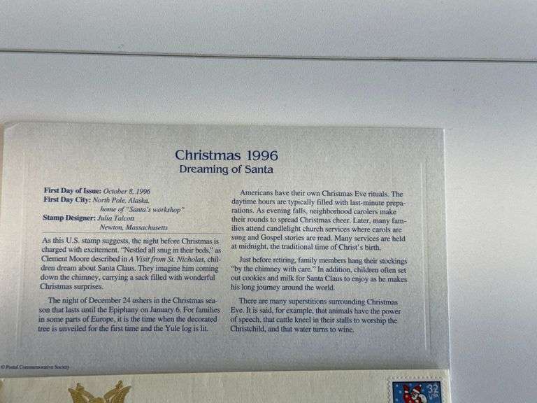 Christmas 1996 Dreaming of Santa Gold Stamp Replica
