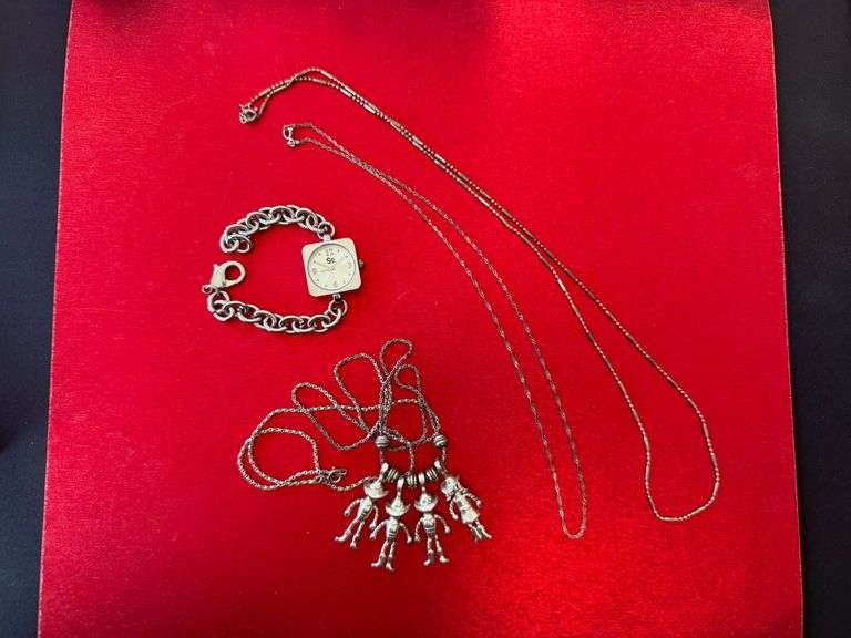 3) Necklaces, Watch