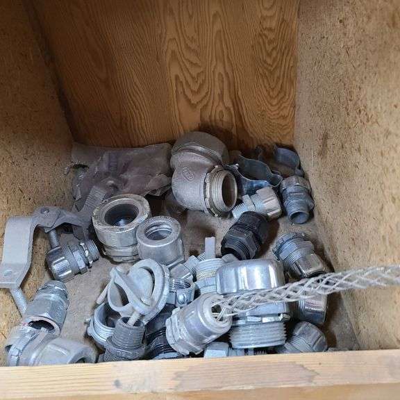 Contents of Middle Two Rows of Bins: Connectors, Couplings, Locknuts, PBs, Metal Straps and More