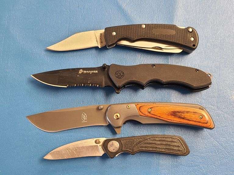 4) Folding Pocket Knives, 1) Leather Sheath