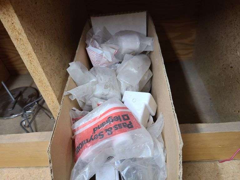 Contents of Bins: Sockets, Transformers, Magnetic Ballasts, Light Bulbs, Pull Chain Lamp Holder and 