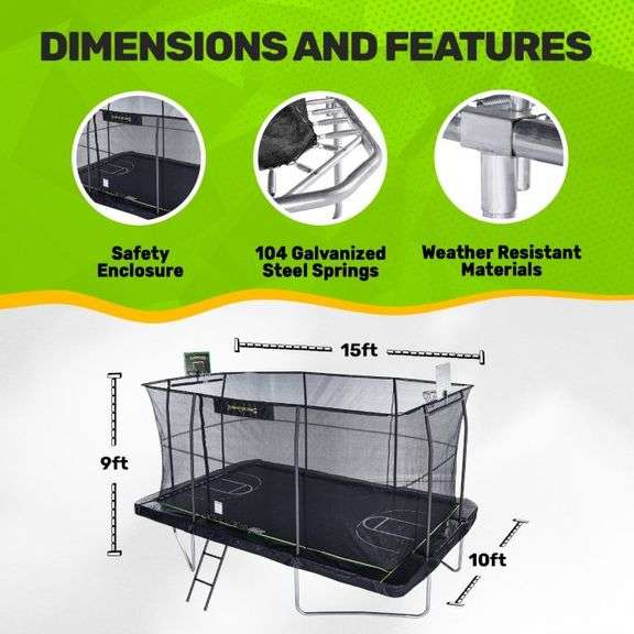 *10ft x 15ft Rectangle Trampoline Combo with Two Basketball Hoops