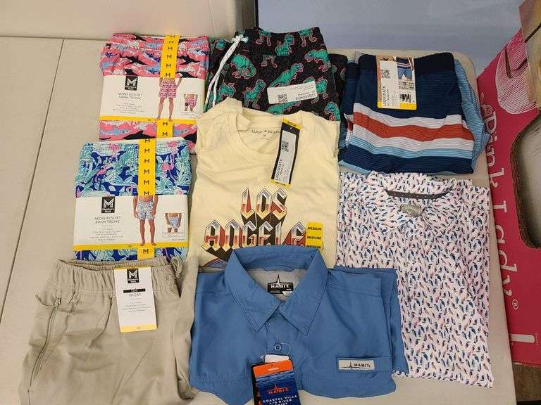 8) Men's Swim Trunks, T-Shirt, Button Up Shirts, Shorts