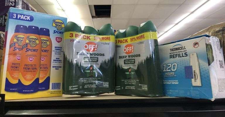 2) Off Insect Repellent 3pk, Banana Boat Sport SPF Spray 3pk, Thermacell Mosquito Repellent Refills