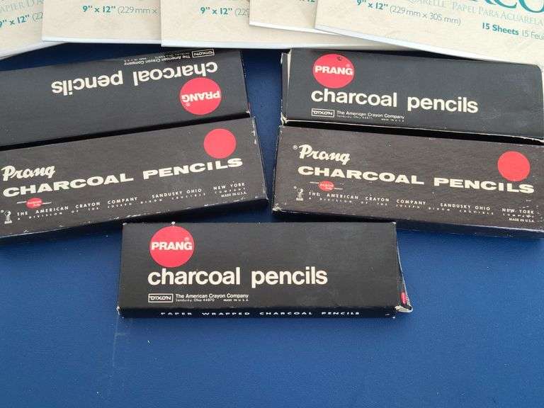 13) Bienfang Watercolor 9"x12" Art Paper, 5) Prang Charcoal Pencils