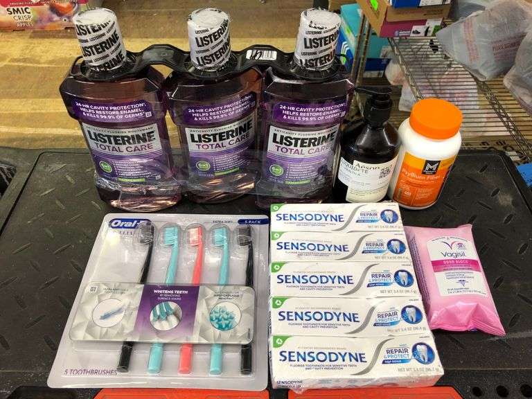 Oral-B toothbrushes, 5) Sensodyne Toothpaste, Vagisil Daily freshening Wipes, 3) Listerine Total Car