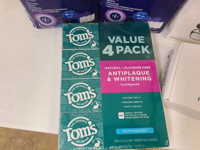 Hair Regrowth Treatment, Toms Toothpaste, Lens Wipes, Oral-B Replacement Heads