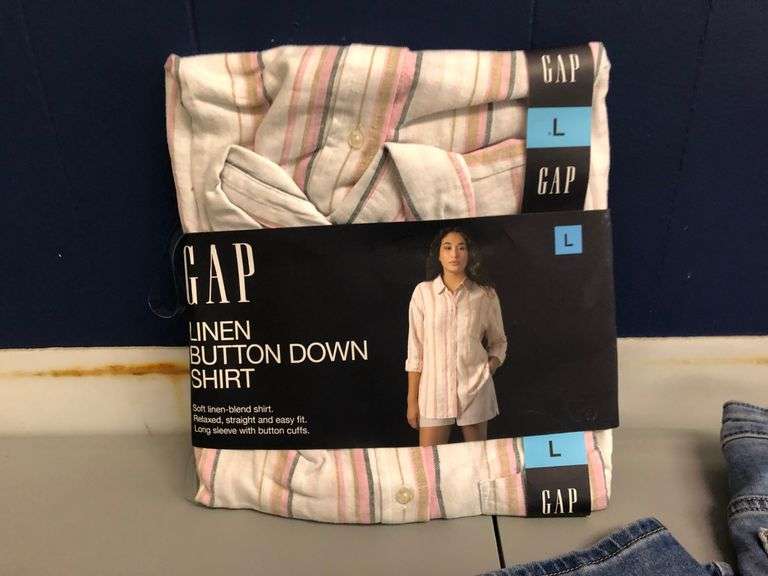 GAP Linen Button Down Shirt, Eddie Bauer Short, Straight Jean
