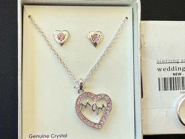Crystal Pendant and Earring Set, Sterling Silver Wedding Band