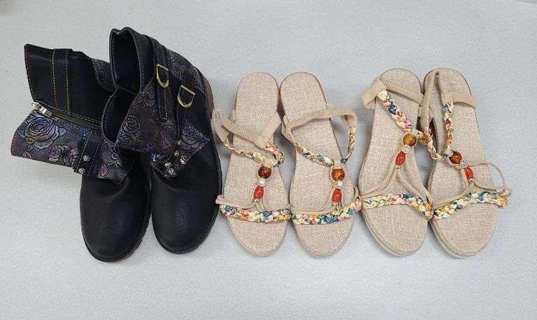 Pair of Ladies Boots, 2) Pair Ladies Sandals
