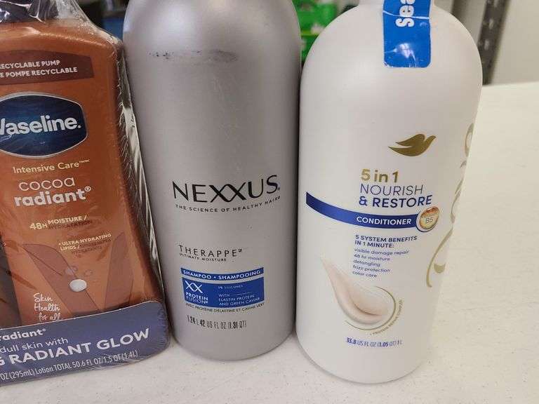 Aveeno Baby Wash & Shampoo, Vaseline Moisturizer, Nexxus Leave-In Spray and Conditioner, Nexxus Sham