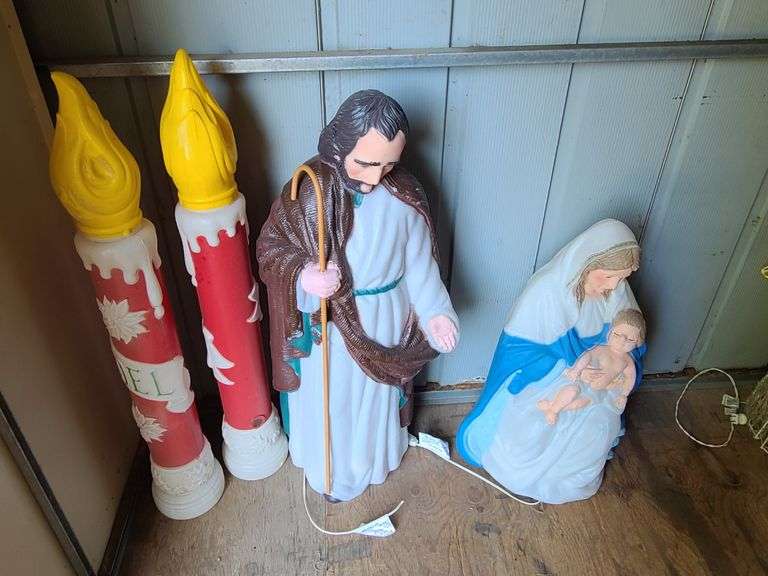 2) Blow Mold Noel Candles, Blow Mold Joseph and Mary