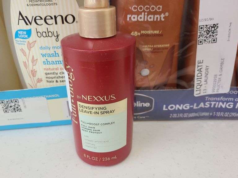 Aveeno Baby Wash & Shampoo, Vaseline Moisturizer, Nexxus Leave-In Spray and Conditioner, Nexxus Sham