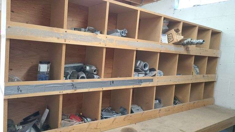 Contents of Bins: Electrical Switch Boxes, Conduit Access Boxes, Floor Box Assembly, Wire Connectors