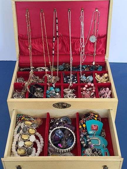 Jewelry Box with Contents: Necklaces, Rings, Earrings