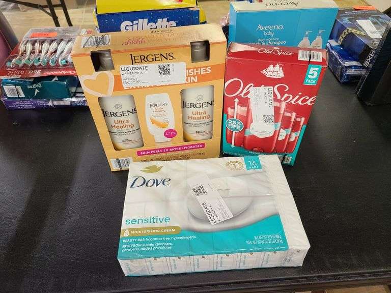 Jergens Moisturizer, Dove Bar Soap, Old Spice