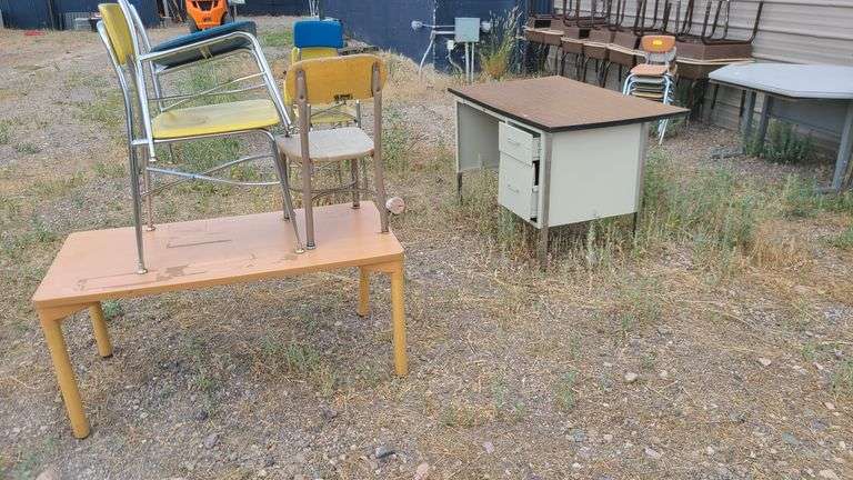 Desk, Table and Assorted Chairs