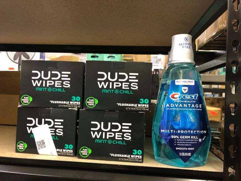 4) Dude Wipes, 3) Crest Mouthwash