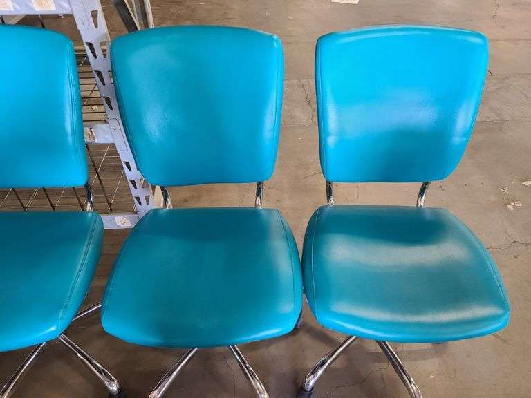 4) Teal Rolling Office Chairs