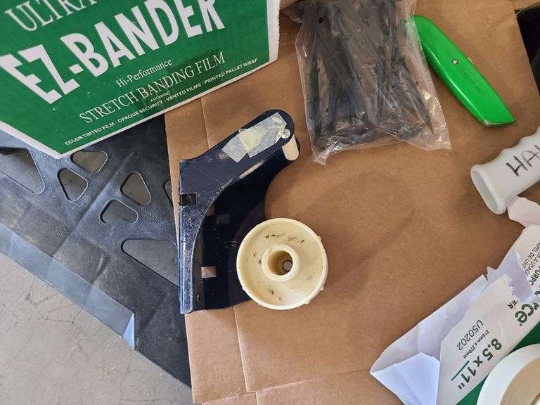 Pallet with Shipping Accessories-Tape, Shrink Wrap, *Printer Paper, Box Cutters, etc.