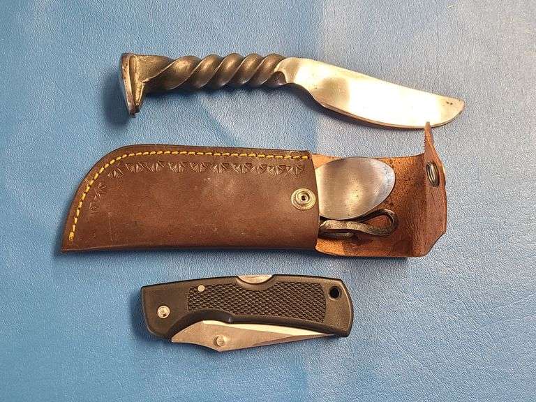 Pocket Knife, Utensils with Leather Sheath, Forged Butter Knife