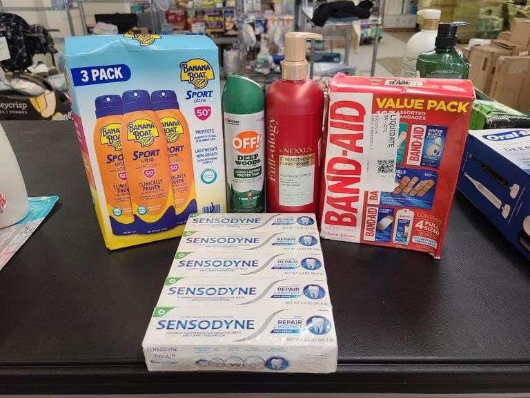 Sensodyne, Band-Aid, Off, Nexxus Conditioner, Banana Boat Sun Screen