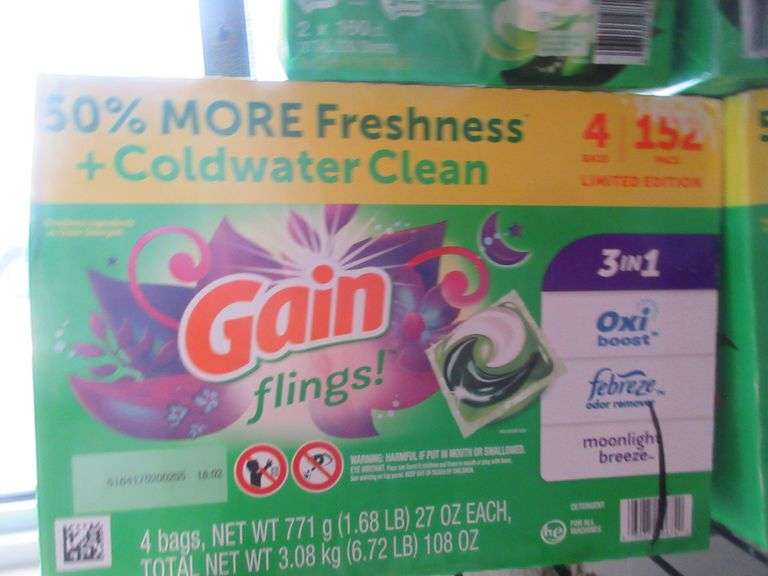 2) Gain Flings 4-Packs, 2) Gain Orignal Dryer Sheets
