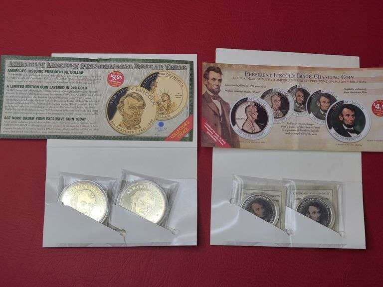 2) Abraham Lincoln Image Changing Coins, 2) Abraham Lincoln Presidential Dollar Trial Coins