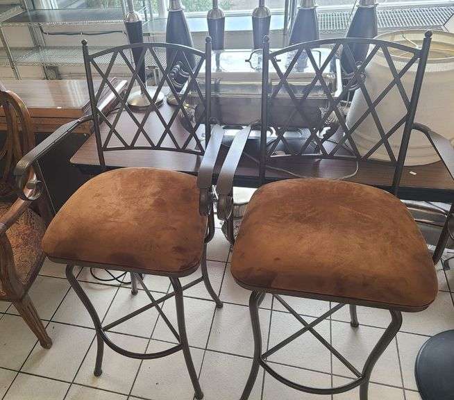 2) Metal Swivel Cushioned Seat Bar Stools