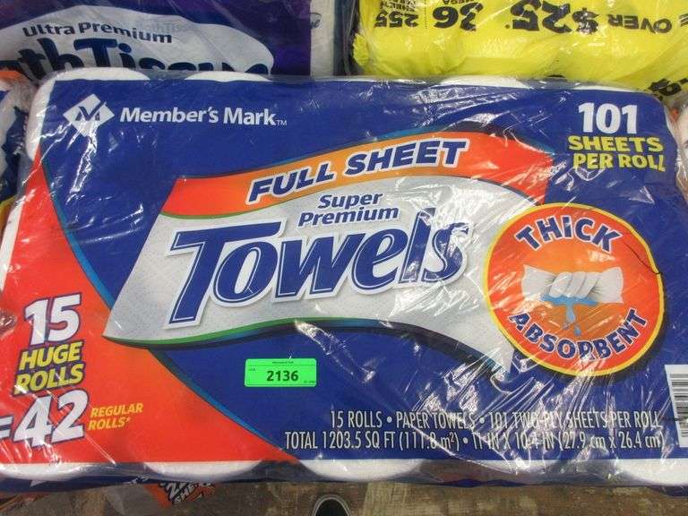 2) Super Premium Paper Towels, Full Sheet Super Premium Paper Towels