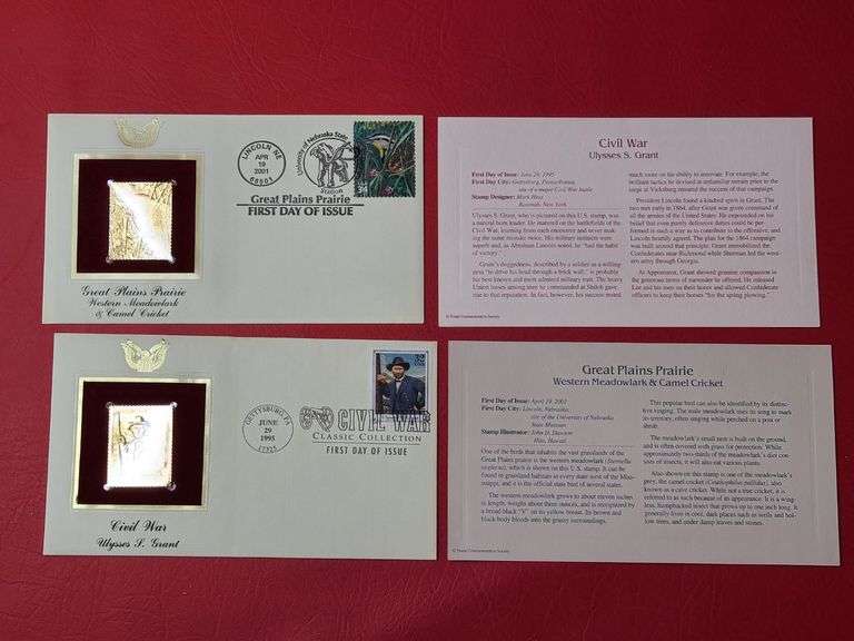 Gold Replicas of "Civil War" and "Great Plains Prairie" United States Stamps