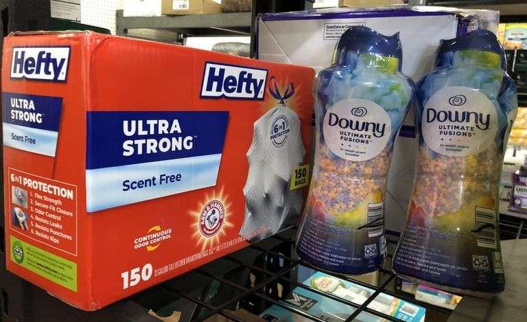 Hefty Ultra Strong Drawstring Bags, 2) Downy Ultimate Fusions Scent Booster