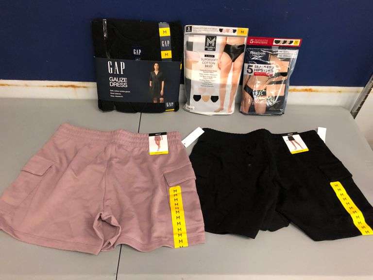 GAP Gauze Dress, Cotton Briefs, Reebok Hipsters, 2) DKNY Shorts
